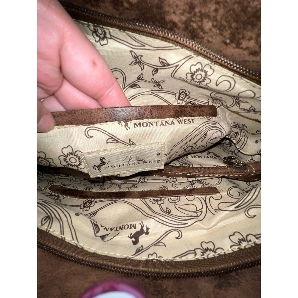 Montana West Concealed Carry Tote Bag Western Laser Cut Rhinestone Brown New - Picture 3 of 9